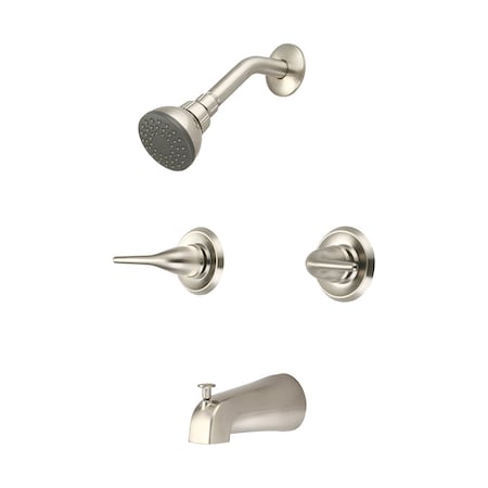 Olympia Faucets Two Handle Tub/Shower Set, IPS, Wallmount, Brushed Nickel, Flow Rate (GPM): 1.5 P-1250-BN